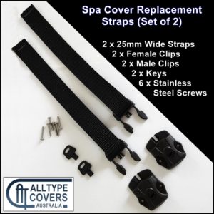AllType Covers Australia -2 x 25mm webbing spa straps+keys+screws+male & female