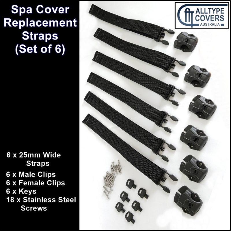 Replacement Outdoor Hot Tub Spa Pool Cover Straps with Clips x 6