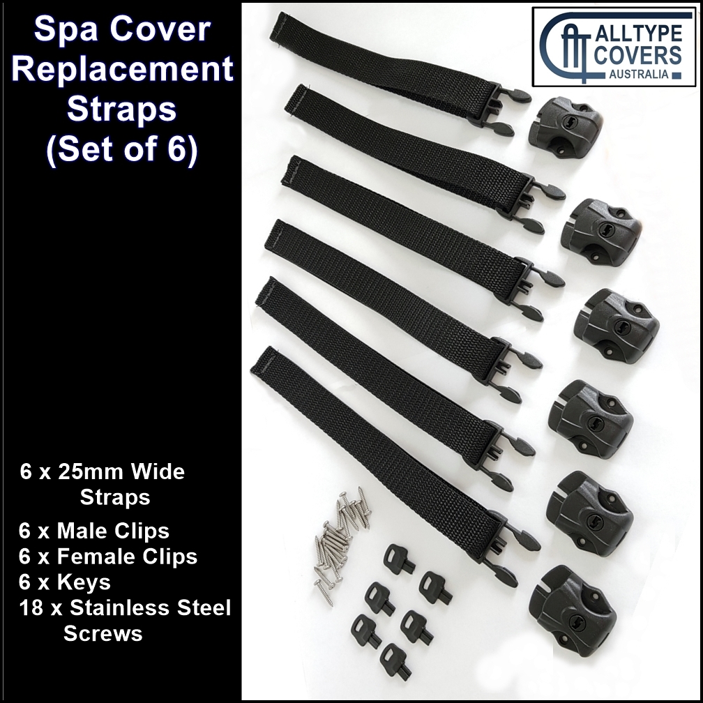Replacement Outdoor Hot Tub Spa Pool Cover Straps with Clips x 6